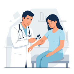 Obraz premium Doctor examining patient's mole with dermatoscope in a modern clinic, healthcare and dermatology concept