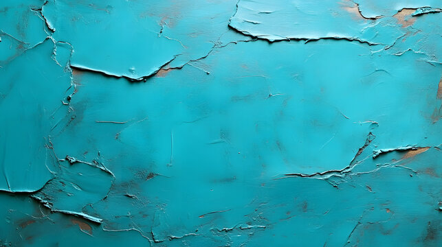 Abstract background texture of cracked old vibrant blue painted wooden surface