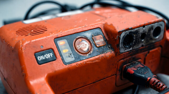 Industrial power unit features an orange casing with illuminated control buttons and a connected cable plug.