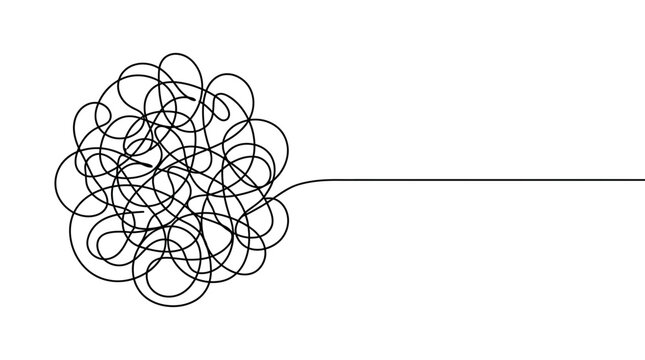 Abstract tangled line evolving into a straight path