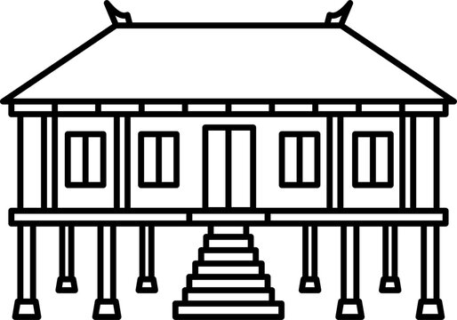 Rumah betang traditional indonesian house line illustration