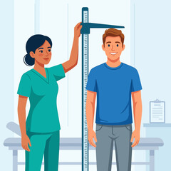 Obraz premium Medical Examination: Nurse Measures Patient's Height Using Stadiometer in Clinic