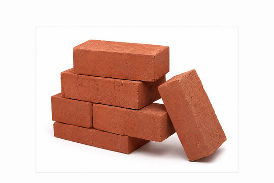 stack of red bricks on white background