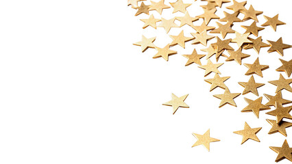 Scattered shiny gold star shaped confetti holiday party decorations isolated on transparent background cut out © 1png-stock