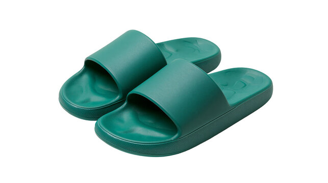 Pair of green slide sandals with textured soles