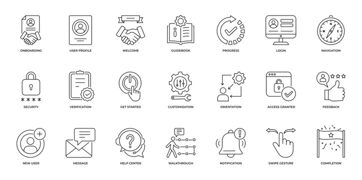 User Onboarding and Registration Icon Pack Vector Line Art Outline Illustration