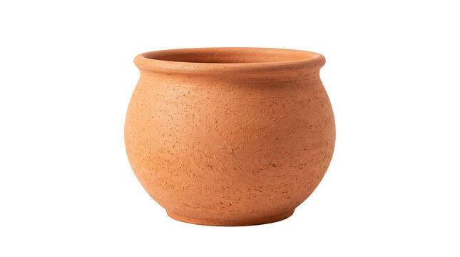 Rustic terracotta clay pot, traditional earthenware ceramic vessel, handmade orange pottery bowl for gardening and home decor isolated PNG with Transparent Background