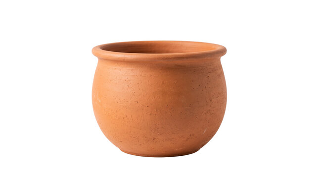 Rustic terracotta clay pot, handmade ceramic planter for gardening, traditional earthenware vessel for home decor and plants isolated PNG with Transparent Background