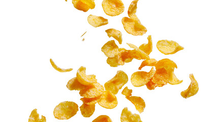 Naklejka premium Golden corn flakes scattered and falling