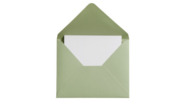Sage green open envelope with white paper insert