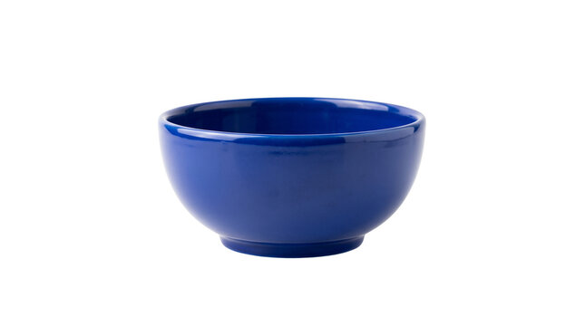 Cobalt blue ceramic bowl, vibrant glazed stoneware dish for kitchen dining, minimalist porcelain soup and cereal bowl isolated PNG with Transparent Background