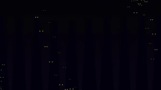 Row of dark vertical silhouettes on a deep purple background