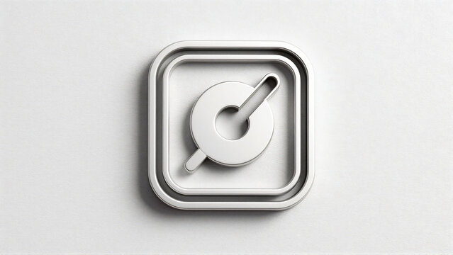 Minimalist white 3D slash circle icon in square frame