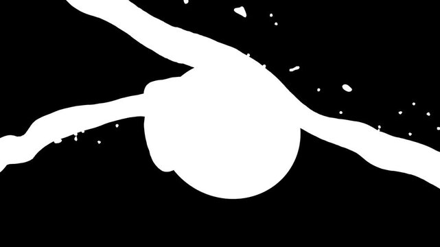 Streams of white milk and brown chocolate splash across and coat a rotating green watermelon against a clean white background in smooth 3D animation