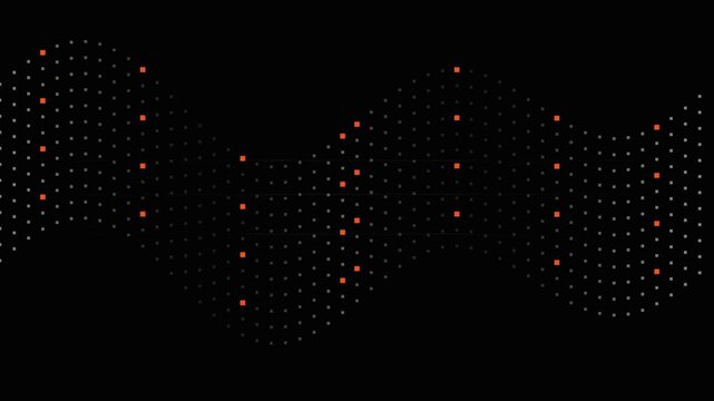 Abstract digital wave pattern with grey and orange dots on black