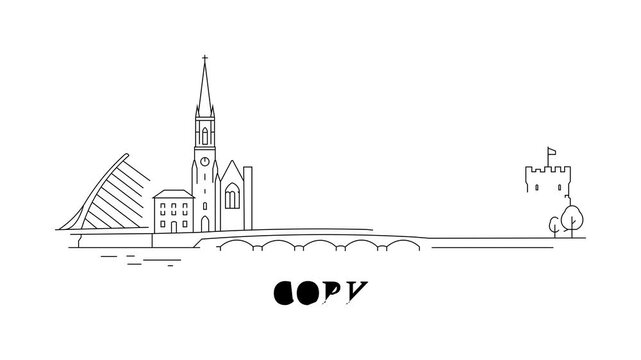 Simple line art shows Cork's iconic skyline