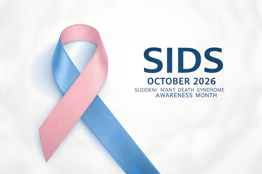 Sids awareness month october 2026 pink and blue ribbon symbol with awareness