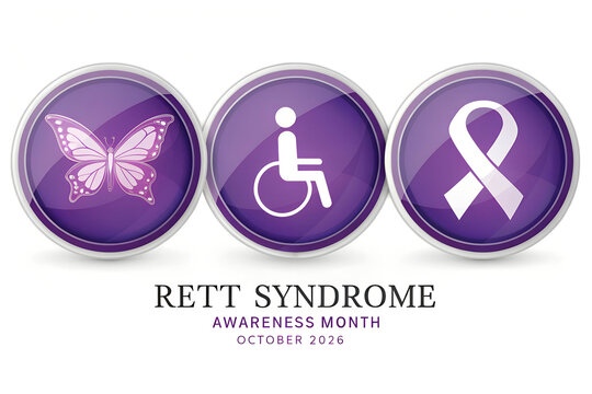 Rett syndrome awareness month october 2026 purple ribbon graphic with syndrome