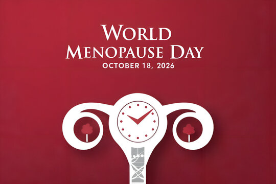 Stylized uterus graphic with a clock face representing world menopause day