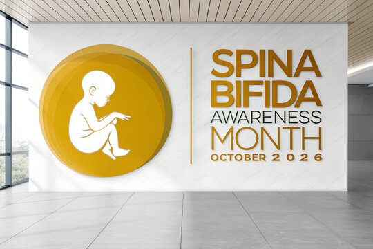 Spina bifida awareness month graphic with a silhouette of a fetus and a yellow