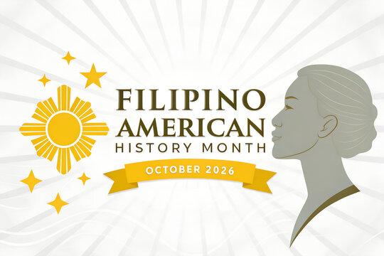 Filipino american history month illustration with profile silhouette and sun