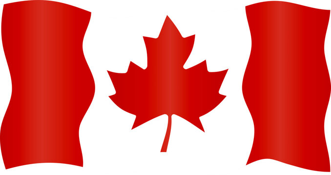 Waving national flag of Canada with red maple leaf symbol isolated on white background. Patriotic design for Canadian holidays, national events, travel. Vector illustration