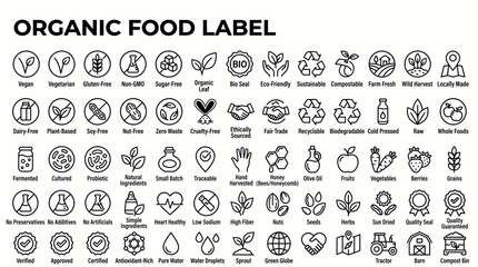Fototapeta premium Set of organic food label icons, healthy and natural product symbols