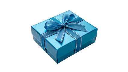 Beautiful light blue gift box with shiny ribbon bow isolated on transparent background © Olga