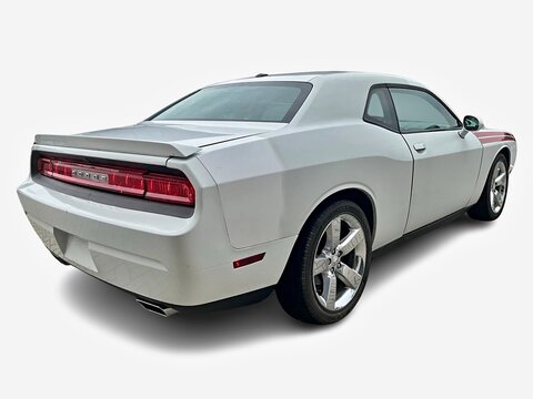 White Dodge Challenger muscle car on white background