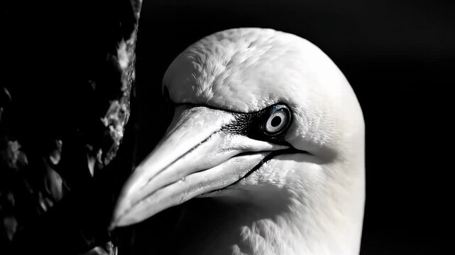 Close up profile of a northern gannet head.