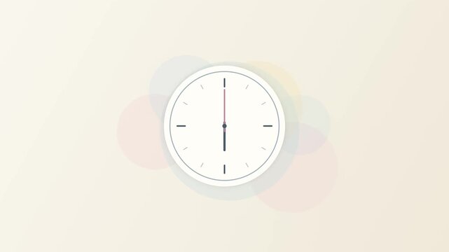 Minimalist clock face with moving hands on beige background