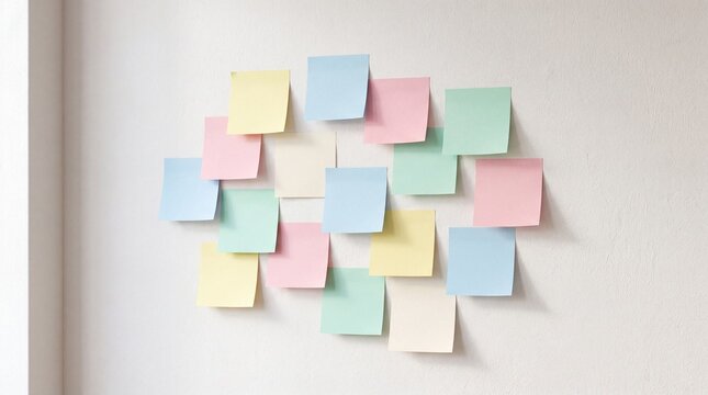 Colorful sticky notes arranged on wall for brainstorming and planning sessions