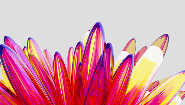 Colorful abstract 3d rendering of elongated shiny glass shapes