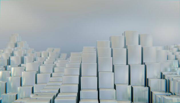 Abstract stacked transparent glass cubes forming a geometric pattern