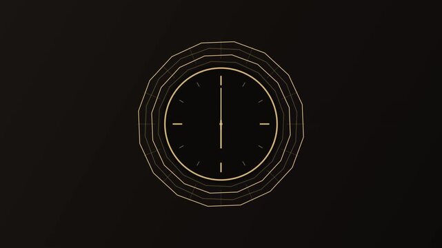 Golden digital clock icon with rotating concentric ring borders