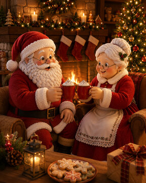 Papai e Mam&atilde;e Noel bebendo Chocolate quente