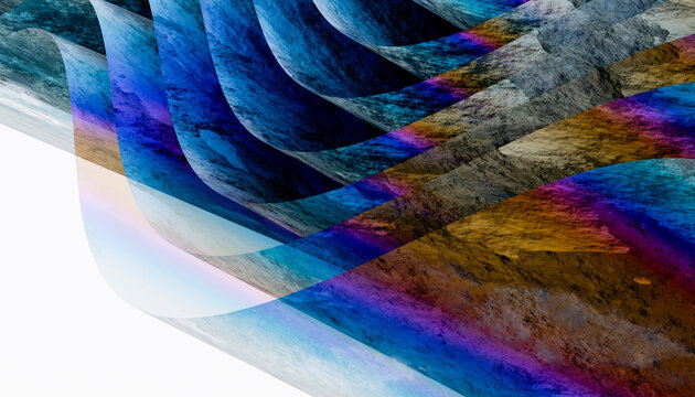 Abstract layered curved shapes with colorful textured surfaces