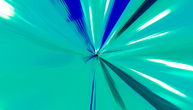 Abstract radial blue and turquoise light streaks with motion blur