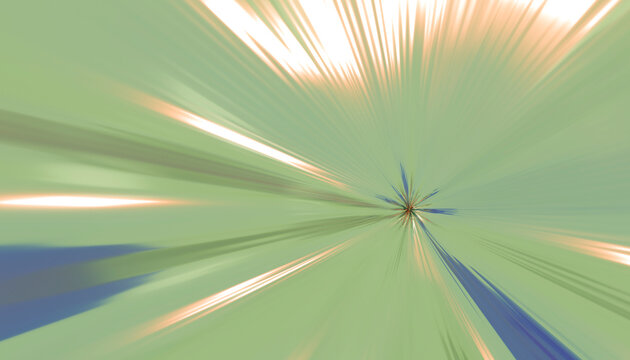 Abstract radial light streaks converge dynamically on a green