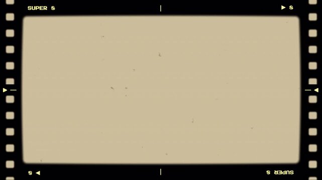 Super 8 Film Overlay With Dust, Grain, Light Leak Lines And Distressed Texture. 8mm Film Strip Frame With Analog Grain And Soft Aged Texture for Transition, Overlay and Video Editing