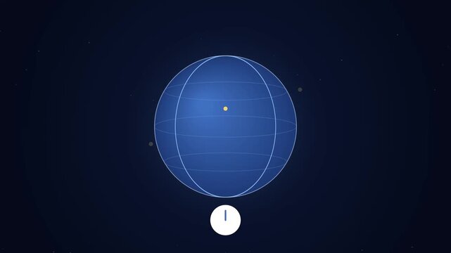 Global communication network animation with earth and clock icon