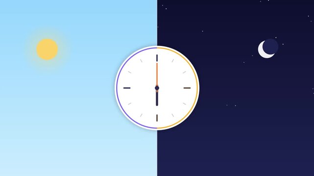 Analog clock animation with day and night split background