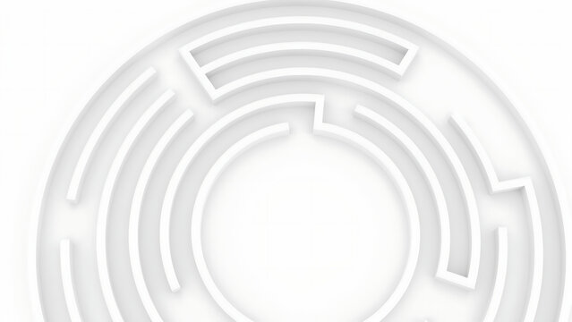 Abstract circular maze design in white tones with circular abstract labyrinth geometry background minimalist structure complexity solution decorative