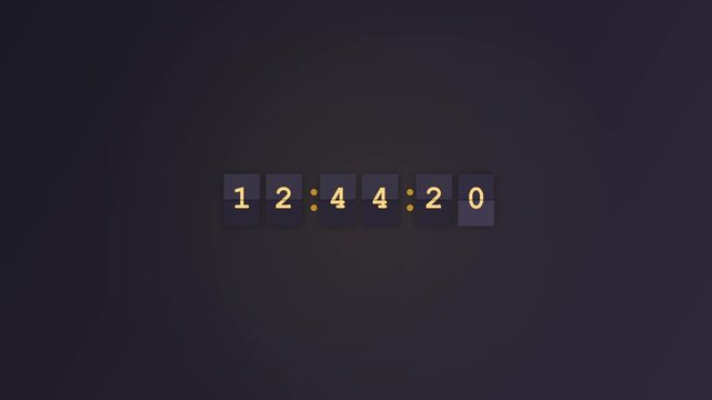 Digital flip clock with glowing numbers counting up
