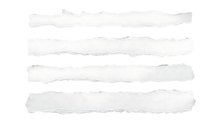 Fototapeta premium Four horizontal torn white paper strips isolated on a white background with fragment