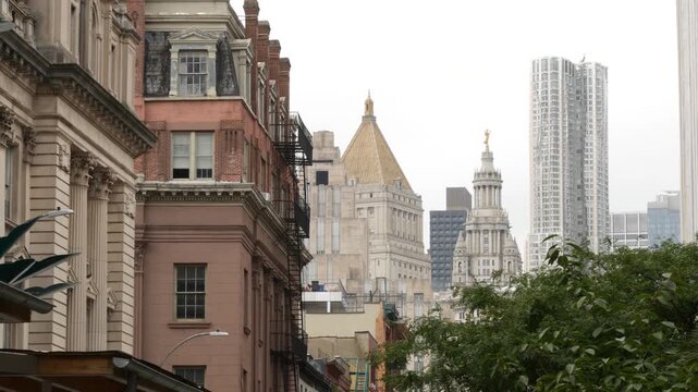 New York City Downtown Civic Center, United States of America. Manhattan municipal building 1914, old historic architecture. Government administration authority. Courthouse pyramid roof, Center street