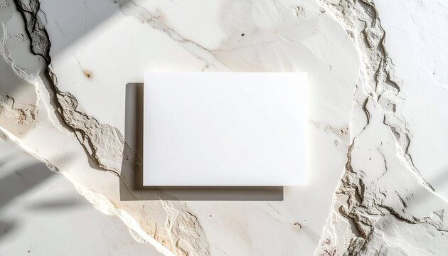 tarjeta de visita blanca en blanco sobre una superficie de piedra clara, composici&oacute;n minimalista
