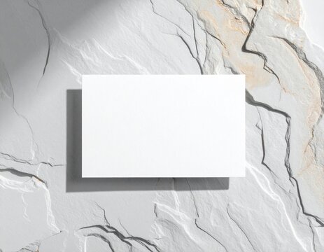 tarjeta de visita blanca en blanco sobre una superficie de piedra clara, composici&oacute;n minimalista