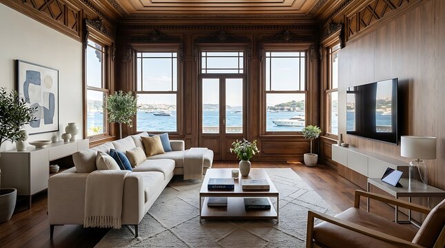 Modern Interior in Traditional Istanbul Waterfront Yali Living Room