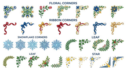 Fototapeta premium Collection of Flat Vector Ornamental Corner Elements for Decorative Page Borders and Graphic Design Projects